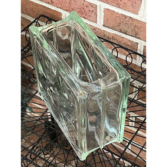 Architectural Square Mid Century Wavy Glass Block Vase MCM Large 8"